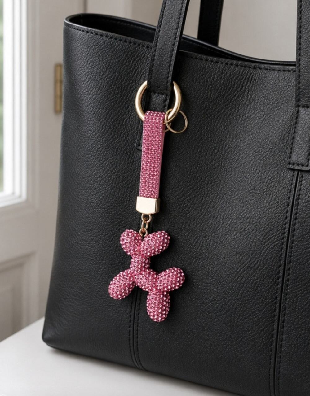 Rhinestone Pink Balloon Dog Bag Charm New